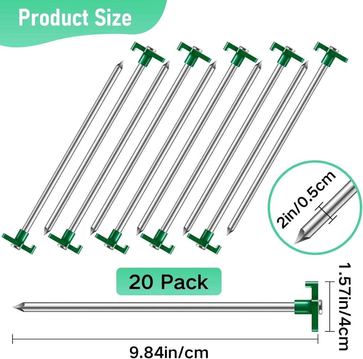 Heavy Duty Tent Stakes 20 Pack - Rust-Proof Metal Ground Pegs 9.84 Inch