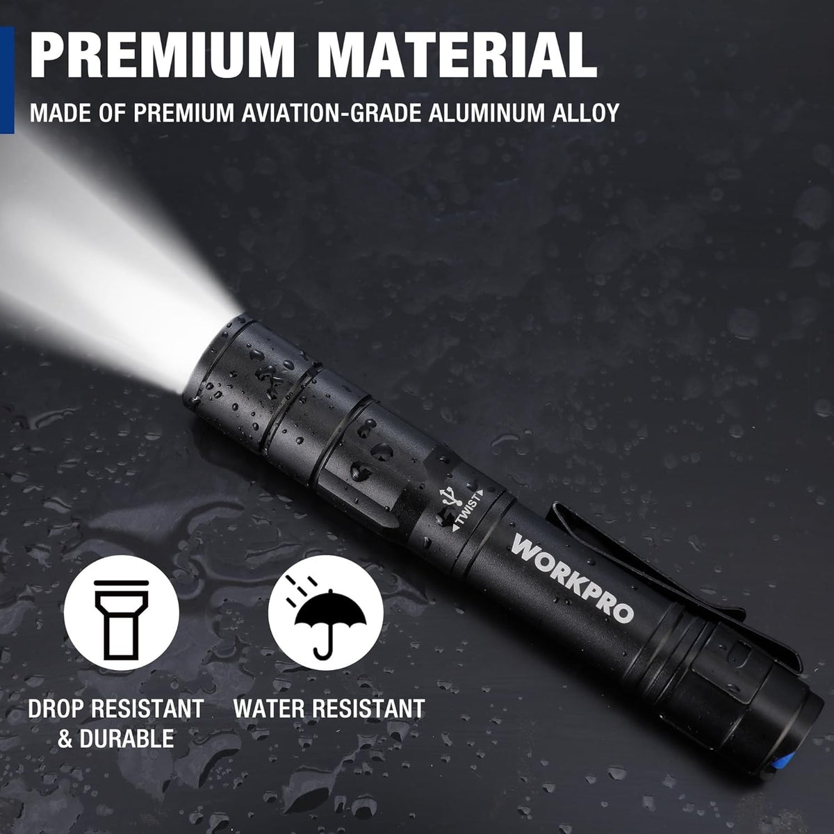 Mini Rechargeable LED Pen Light Flashlight 2 Pack with USB-C Cables