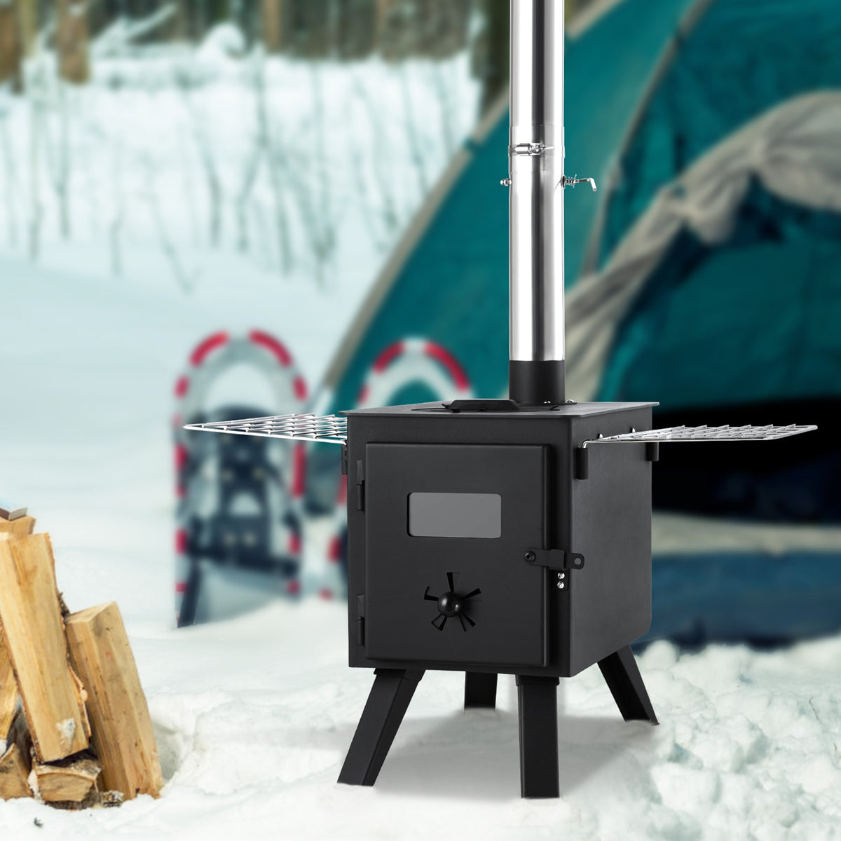 Portable Outdoor Wood Stove for Camping - 86 Inch Tent Heating & BBQ