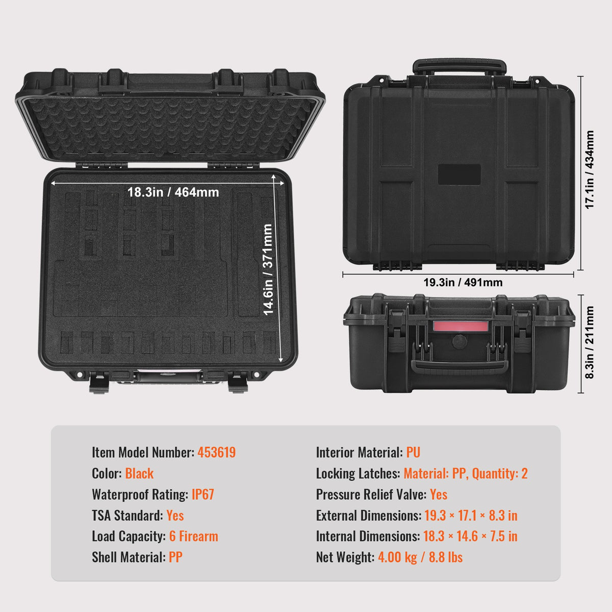 Hard Pistol Case for 6 Pistols Waterproof Lockable Gun Storage Case