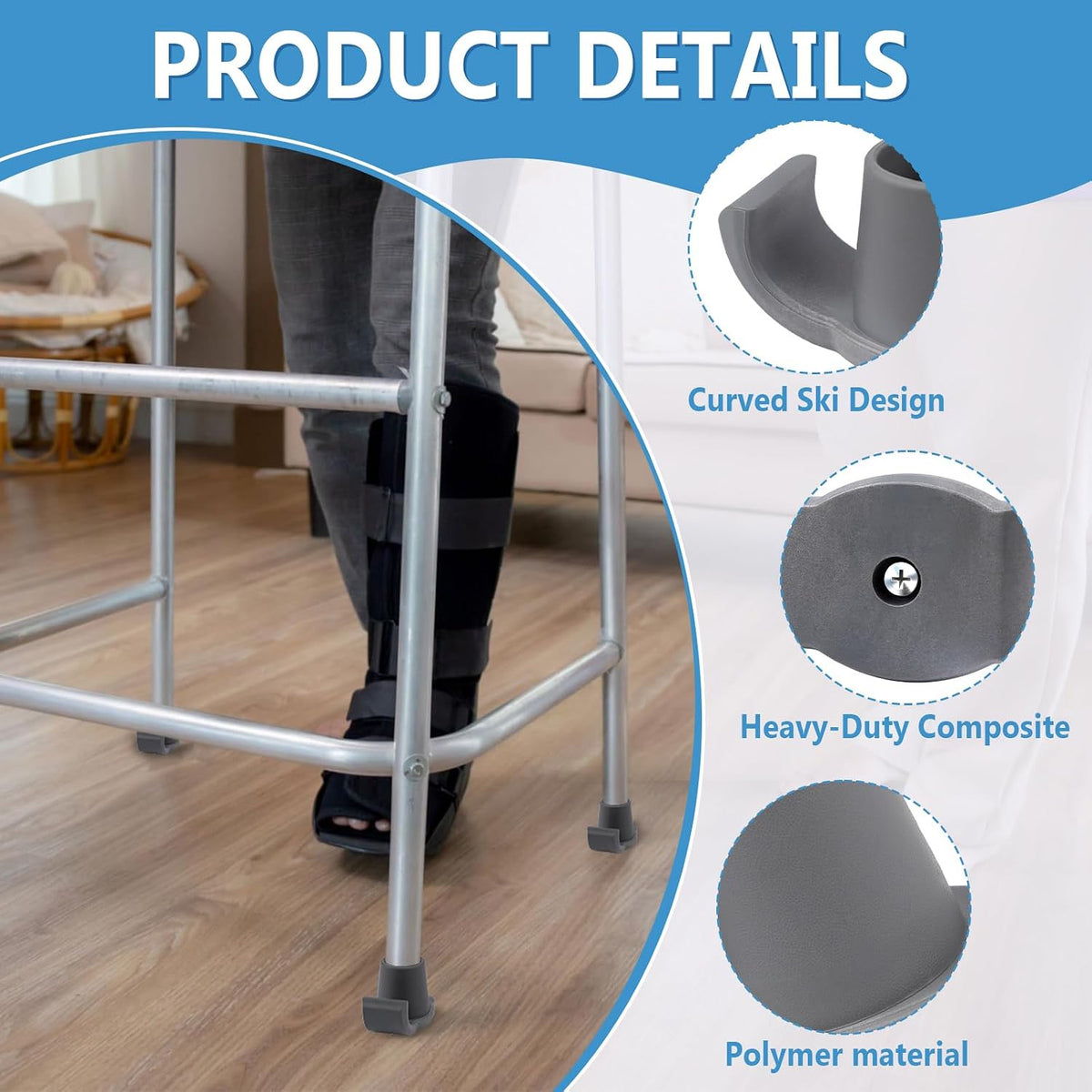 Walker Ski Glides for Folding Walkers - Replacement Feet for Smooth Mobility