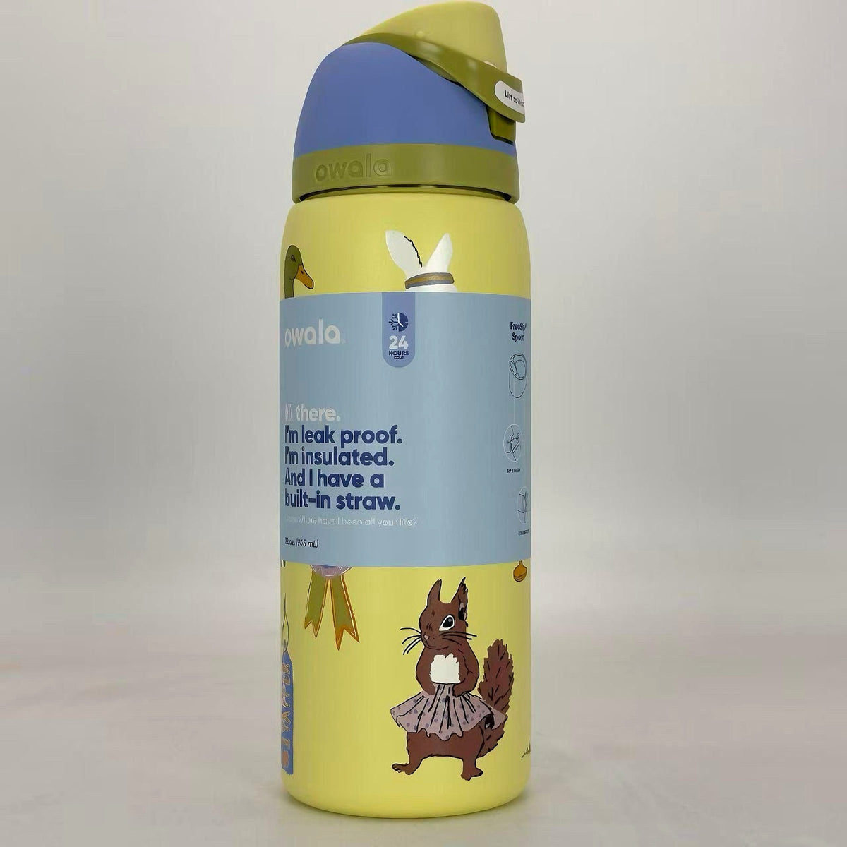 32oz Stainless Steel Water Bottle with Flip Lock & Straw - Party Animals Design
