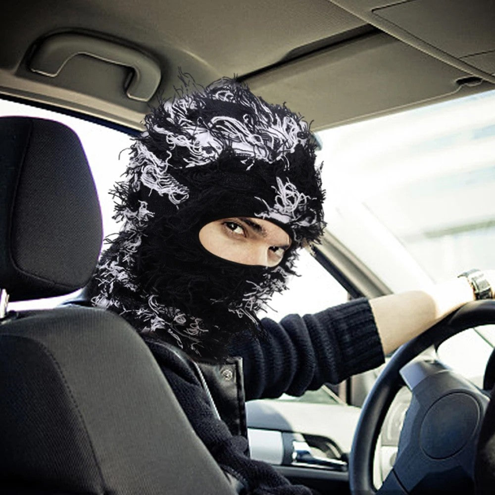 Distressed Knitted Full Face Ski Mask - Windproof Winter Hat for Men Women