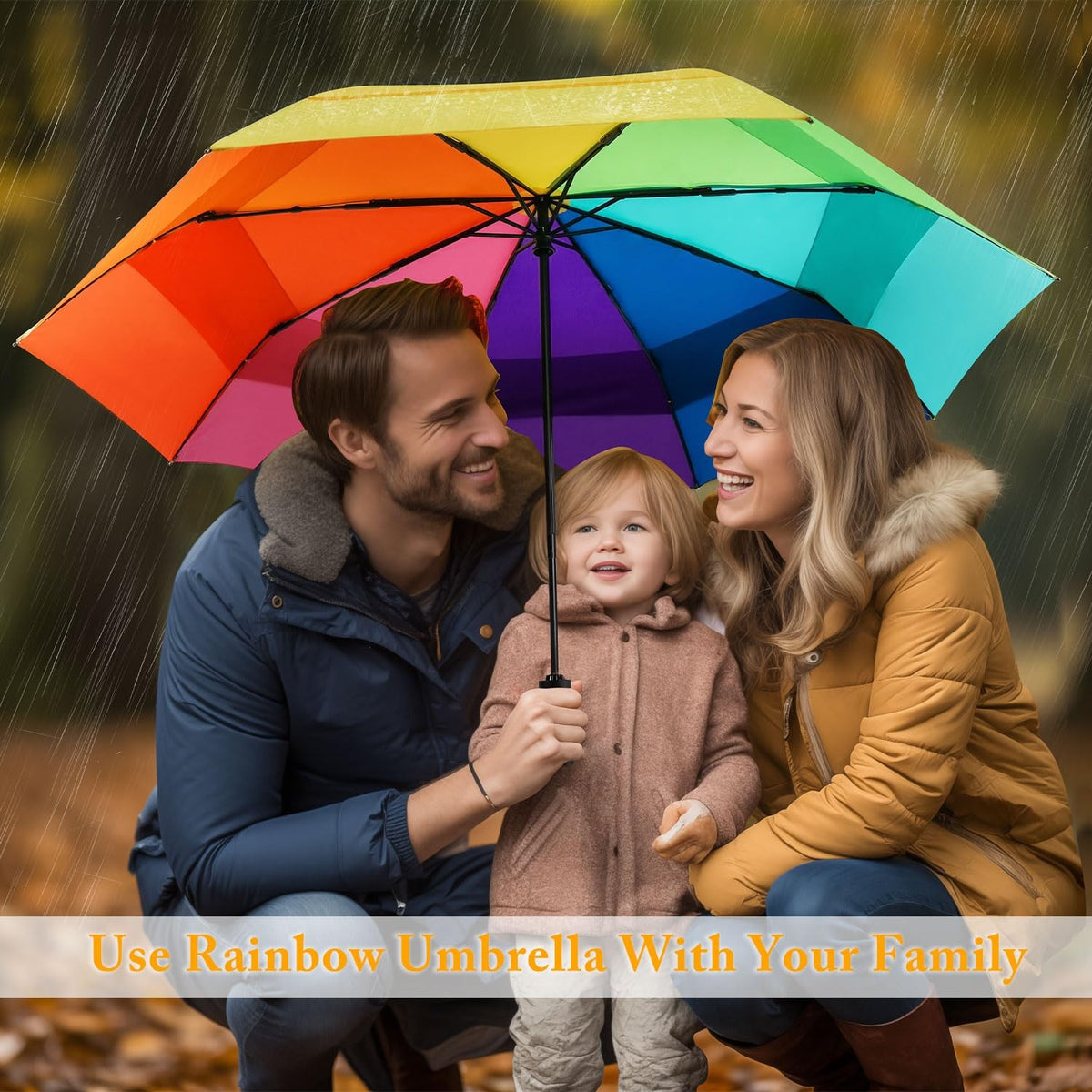 Oversized 54-Inch Windproof Rainbow Umbrella for Adults - Sun & Rain Protection