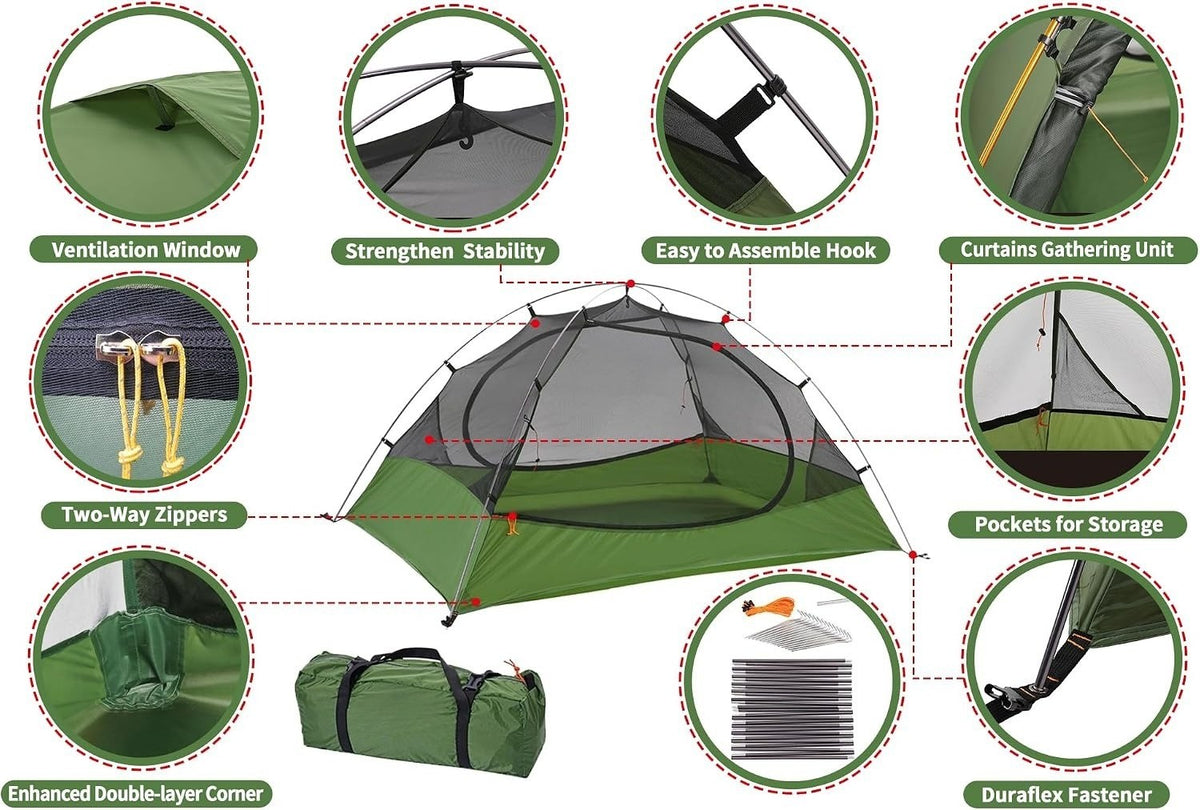 Lightweight Camping Tent for 1-6 Persons - Backpacking & Outdoor Gear