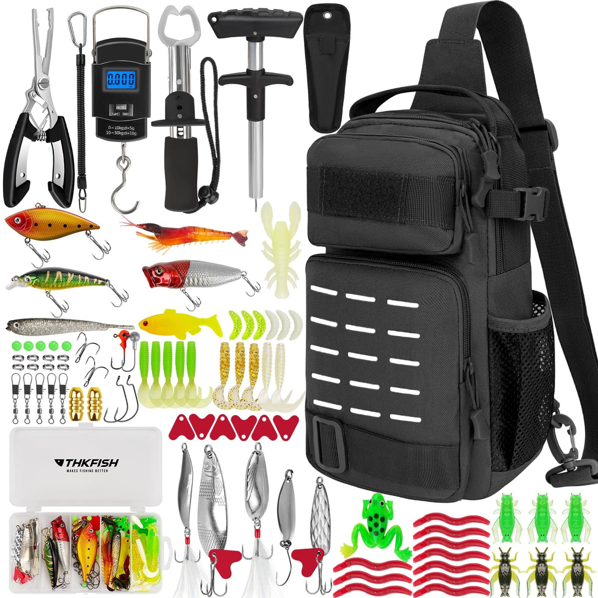 85Pcs Fishing Tackle Kit with Waterproof Backpack and Tackle Boxes