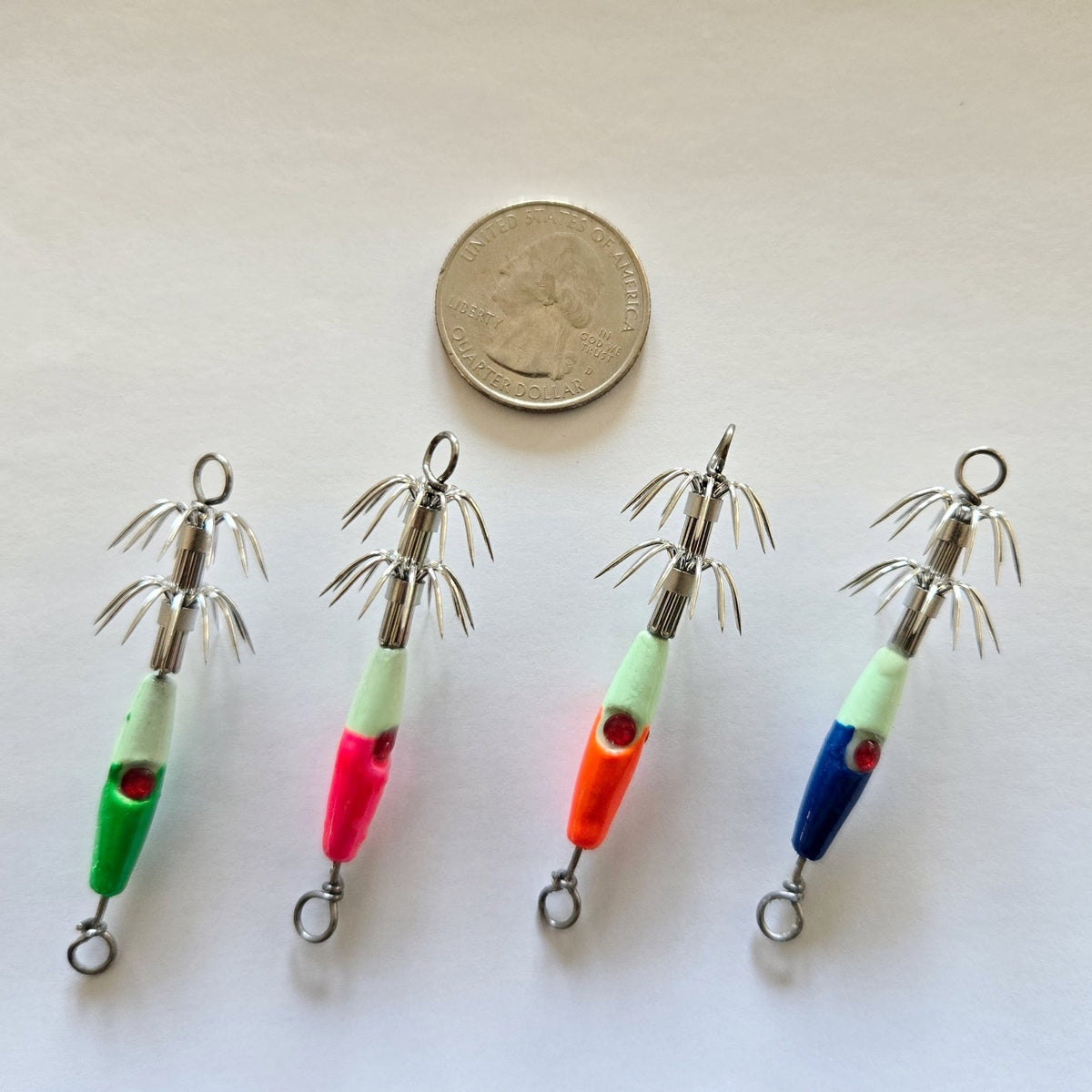 8-Piece Glow-in-Dark Squid Jigs Set for Fishing - Multiple Weights & Colors