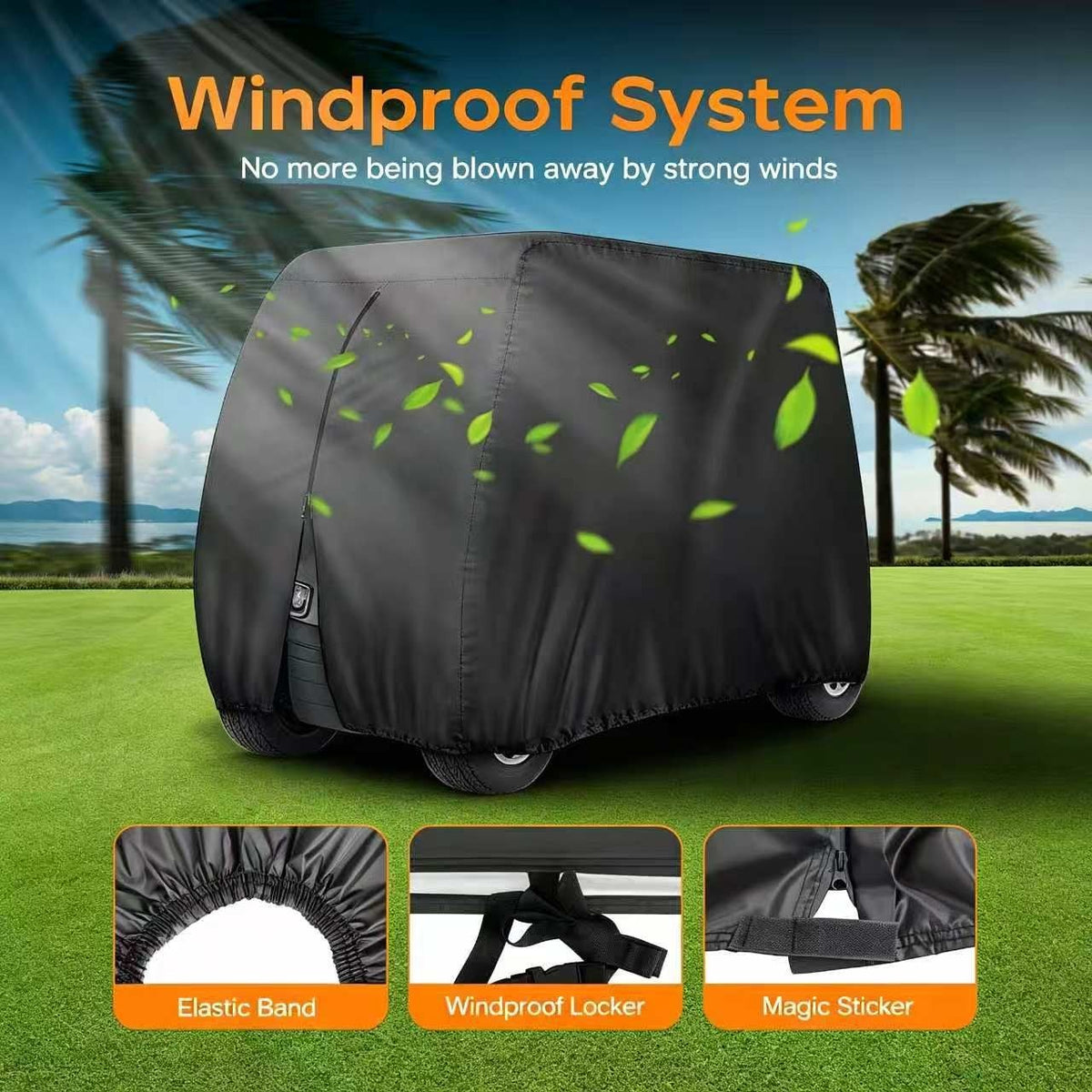 Heavy Duty Waterproof 4-Passenger Golf Cart Cover - UV & Windproof