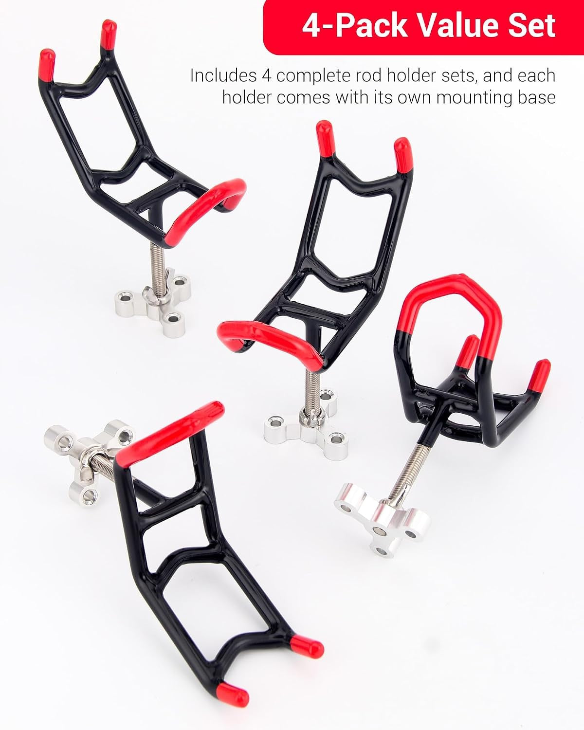 4 Pack Boat Fishing Rod Holders with Anti-Slip Tips - Dual-Angle Stainless Steel