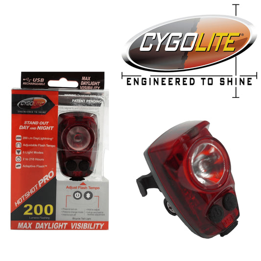 USB Rechargeable Bike Tail Light 200 Lumens Day Visibility Hard Mount