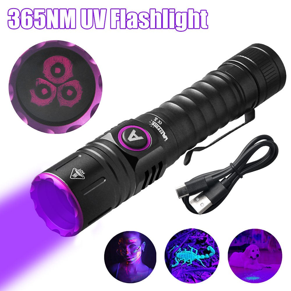 UV Flashlight 365nm LED Inspection Torch Rechargeable Blacklight