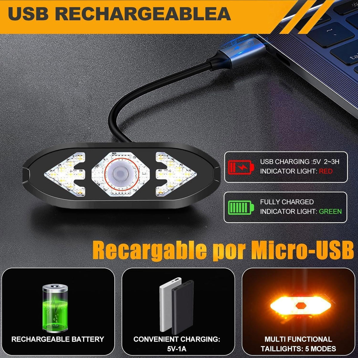 Wireless Bike Tail Light with Turn Signals Remote Control USB Rechargeable