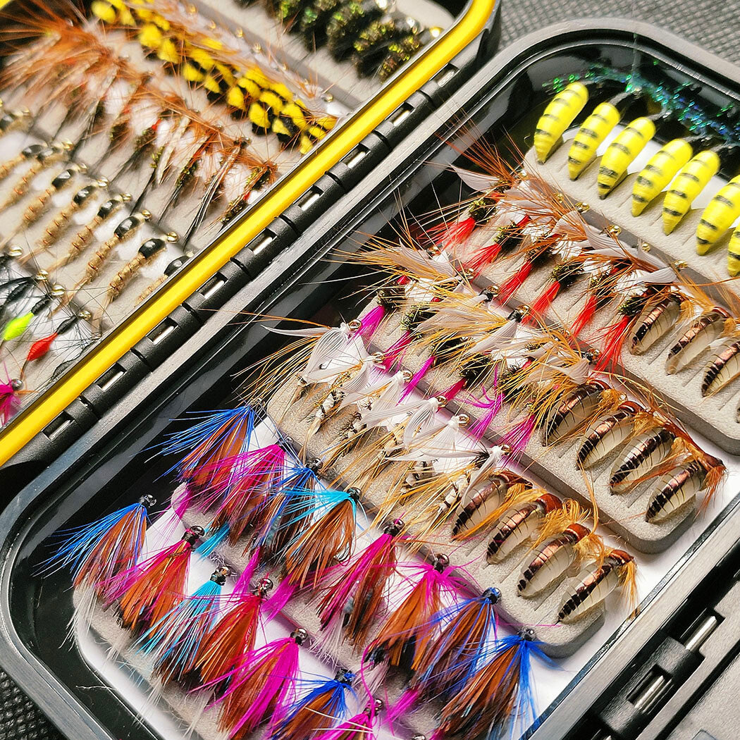 114Pcs Fly Fishing Lure Set for Trout Bass Salmon Steelhead with Box