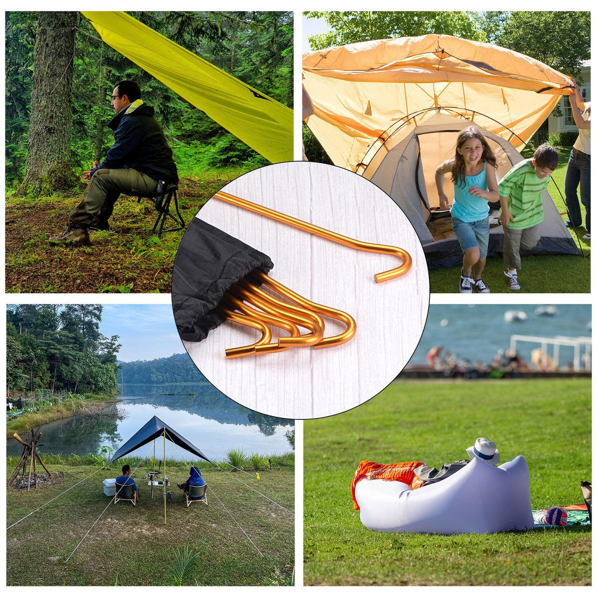 6 Pack Aluminum Tent Stakes with Hook 7.2 Inches - Gold Outdoor Camping Gear