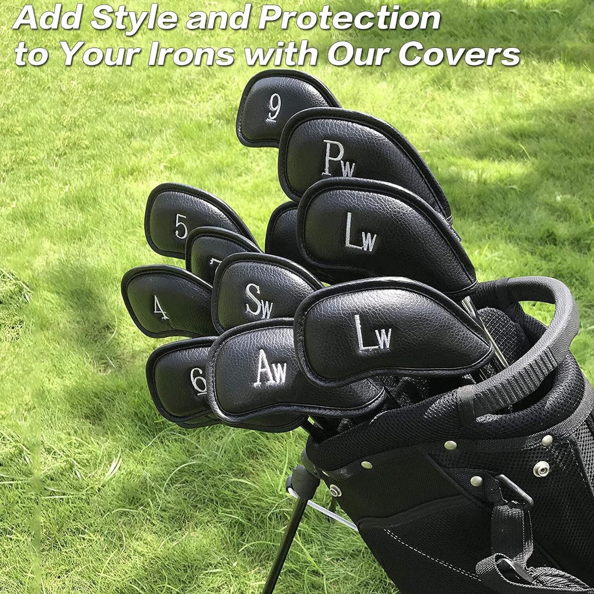 12 Pcs Leather PU Golf Club Head Covers Set - Universal Fit for Irons