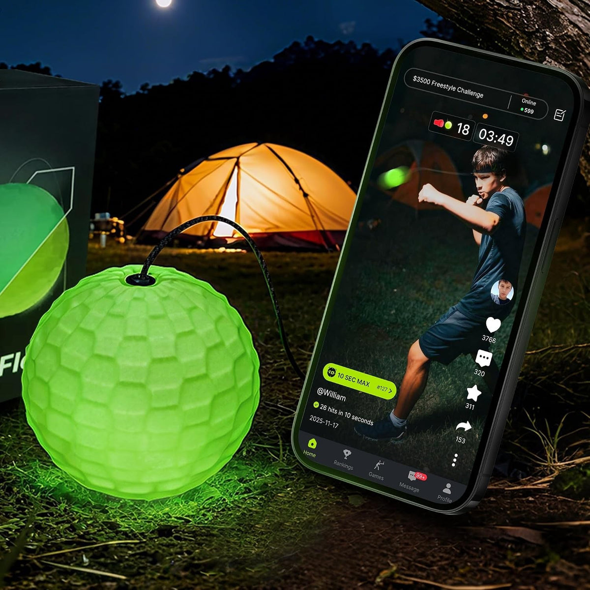 Glow-in-the-Dark Reflex Ball for Reaction & Agility Training - Boxing MMA