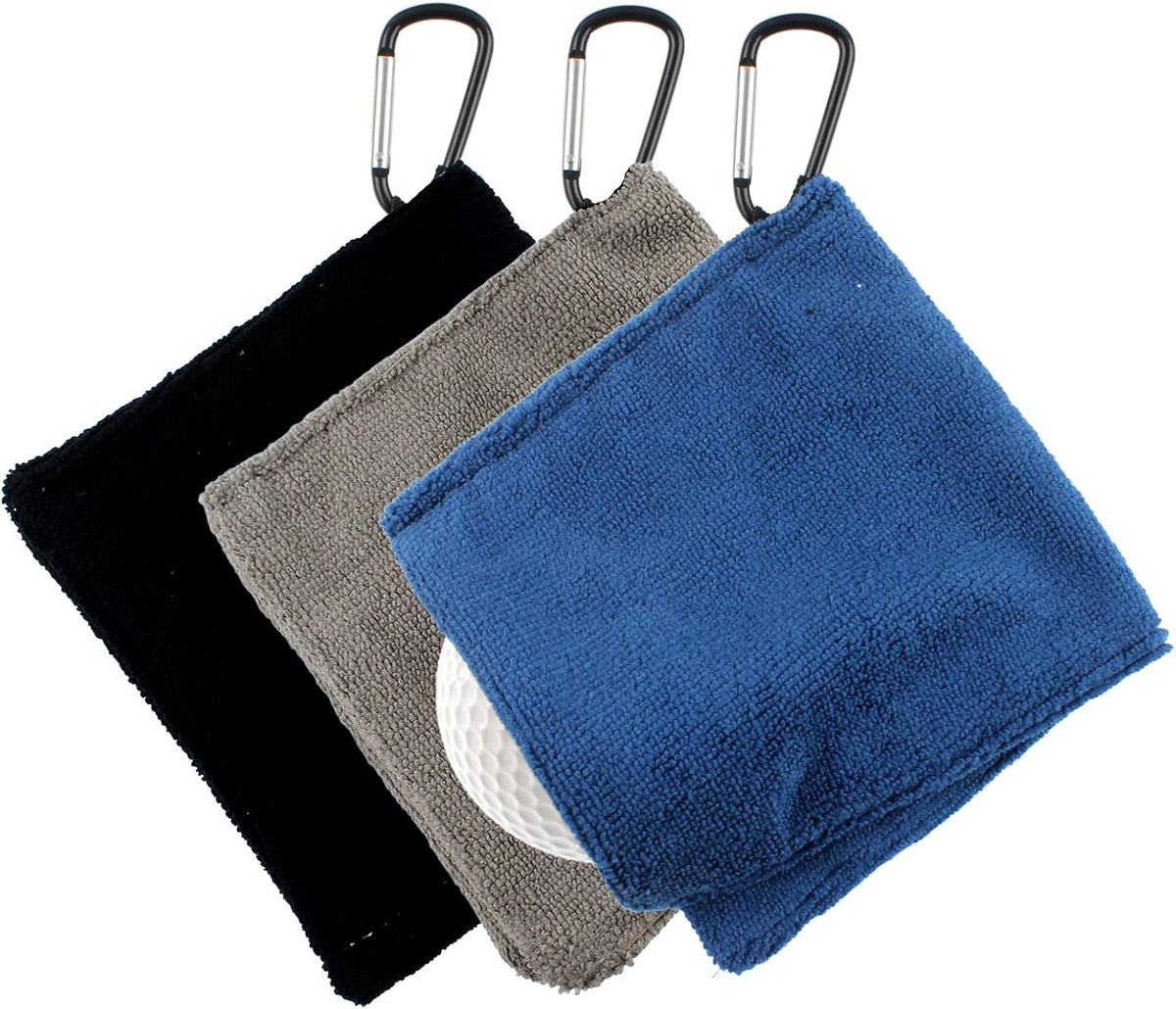 Golf Ball Towels 3-Pack Portable Microfiber Mini Towels with D-Ring Clips
