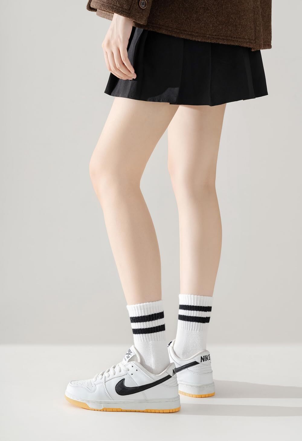 Women's Cushioned Cotton Striped Crew Socks - Vintage Quarter Fit, White