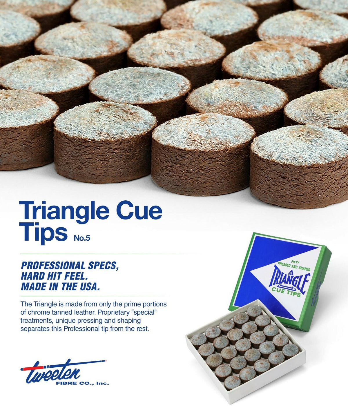 50 Pack Triangle Billiard Cue Tips - 1 Box, Tweeten Fibre Co. Hard Tip
