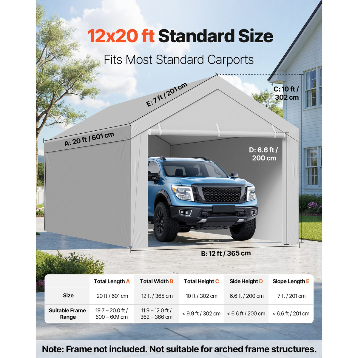 12x20 ft Carport Replacement Canopy Cover with Sidewalls - Durable Outdoor Shelter