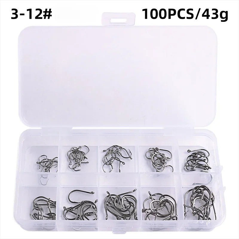 Fishing Hooks Set - Offset Circle High Carbon Steel, Multiple Sizes & Quantity