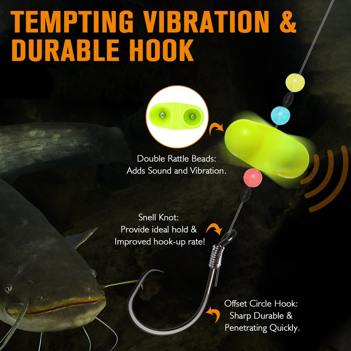 Pre-Rigged Catfish Float Rigs with Rattling Bells & 8/0 Hooks - 6PCS