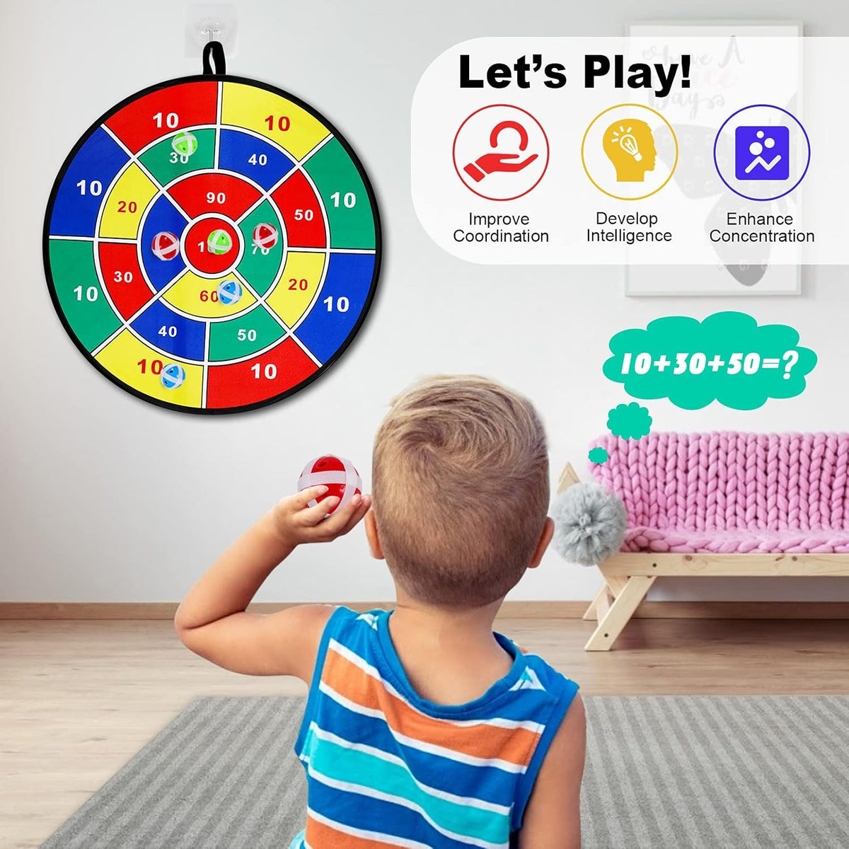 Kids 29-Inch Dart Board Game Set with 16 Sticky Balls - Indoor/Outdoor Fun