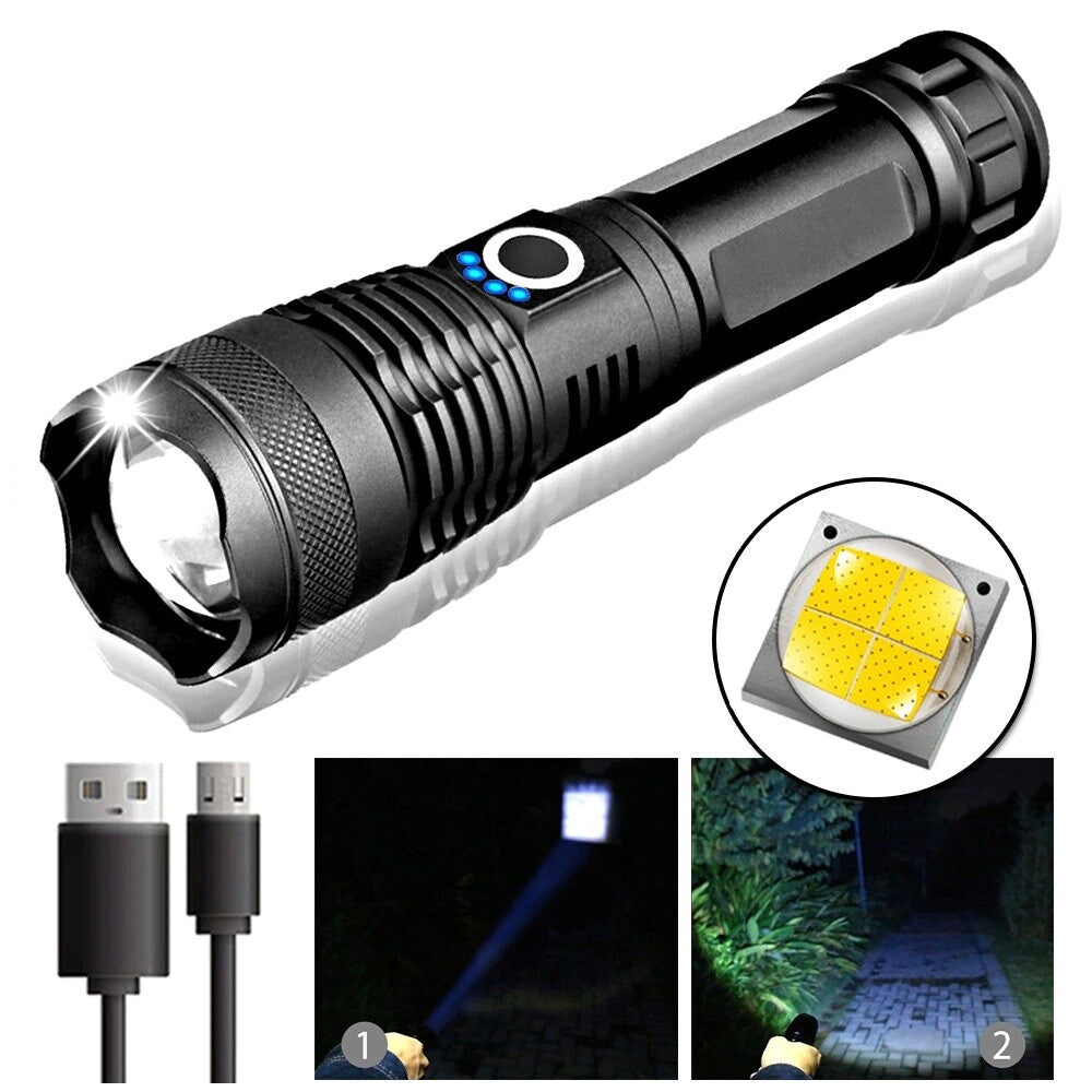 Super-Bright 90000LM LED Tactical Flashlight with Rechargeable Battery, Waterproof IPX-6, Zoomable for Hunting, Search & Rescue