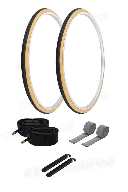 27x1 1/4 Bicycle Tires with Tubes - Black & Gum Touring Road Slicks PRO+