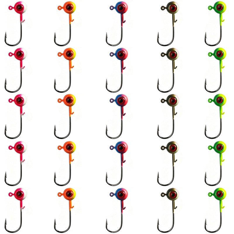 25Pcs Painted Crappie Jig Heads Fishing Hooks with 3D Eyes for Bass Trout Panfish