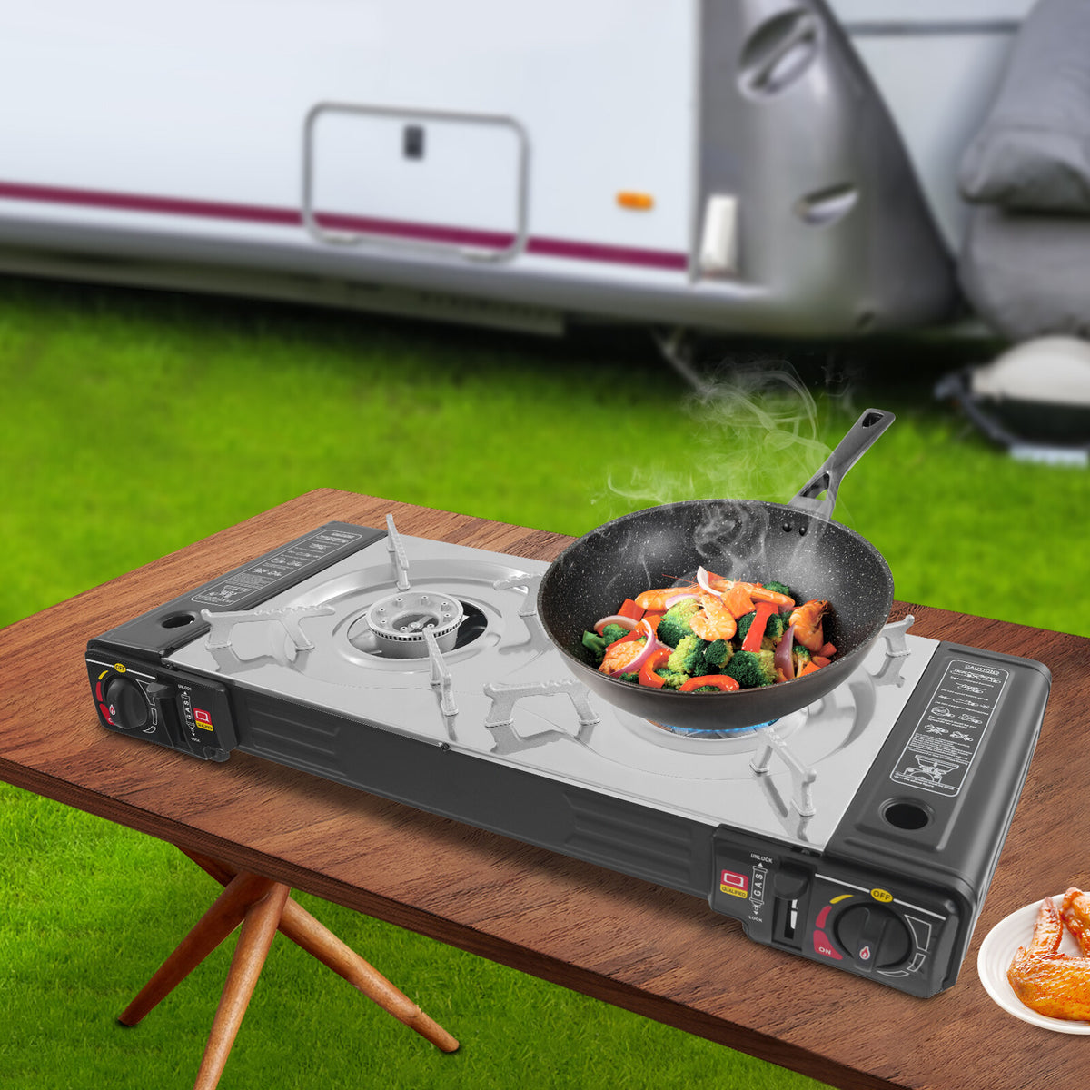 Portable Butane Camping Stove with Carrying Case - Dual Burner, 2100W