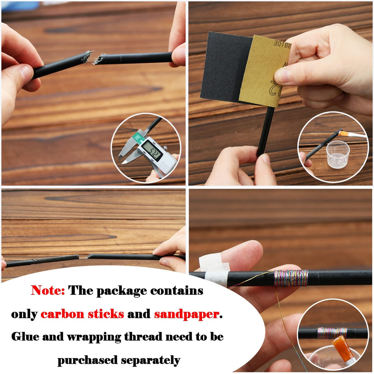 Fishing Rod Repair Kit 10Pcs Carbon Fiber Blanks for Rod Building & Repair