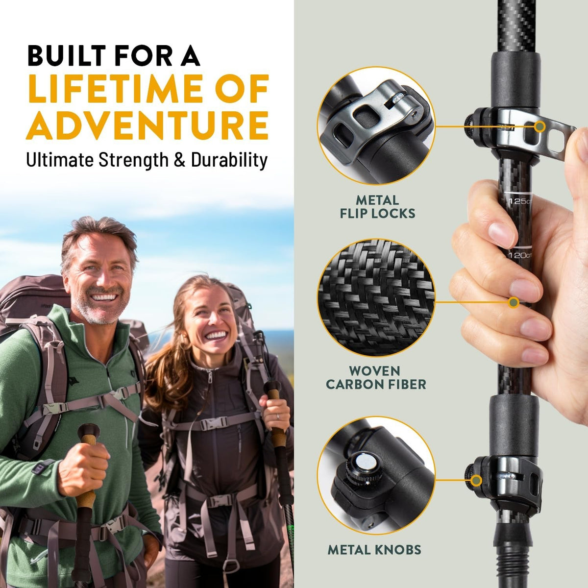 Carbon Fiber Trekking Poles Lightweight Collapsible Hiking Poles with Cork Grips