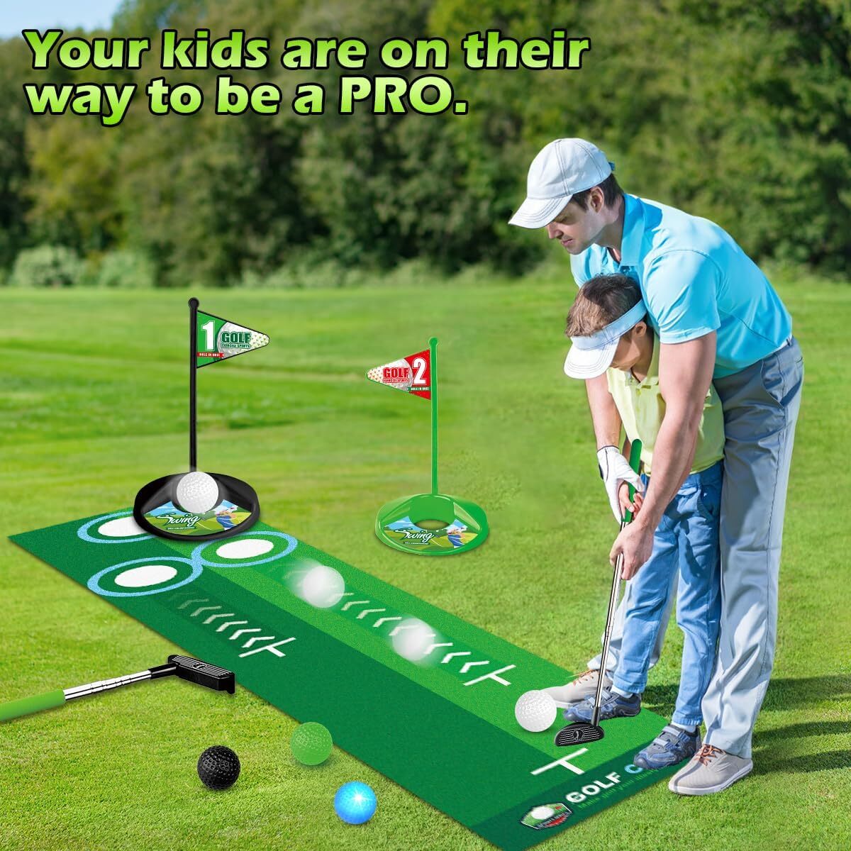 Kids Golf Set with Dinosaur Automatic Ball Return & LED Light