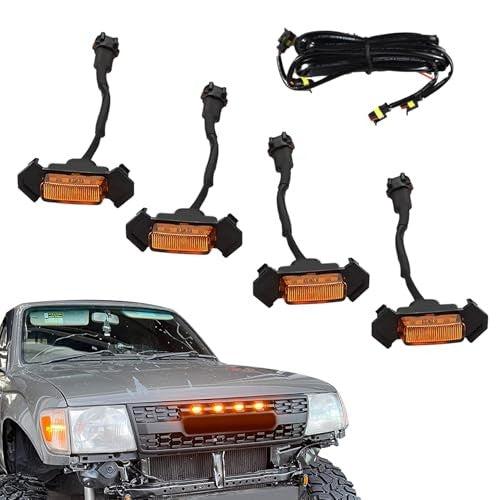 4PCS Amber LED Grill Lights with Fuse Adapter for Trucks - Waterproof Front Bumper Lamps