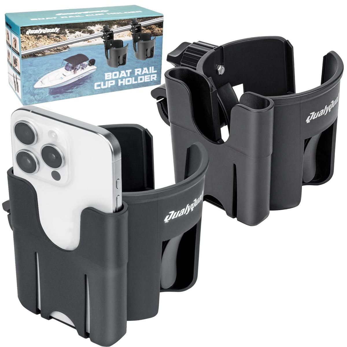 Marine Boat Rail Cup Holders 2 Pack Clamp-On 360° Adjustable Drink Holders
