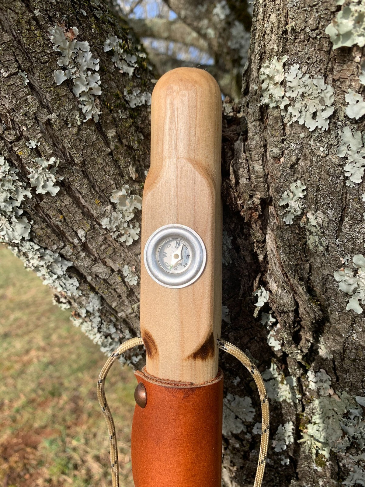 Hand Carved Wooden Hiking Stick with Natural Earth Tones and US Craftsmanship