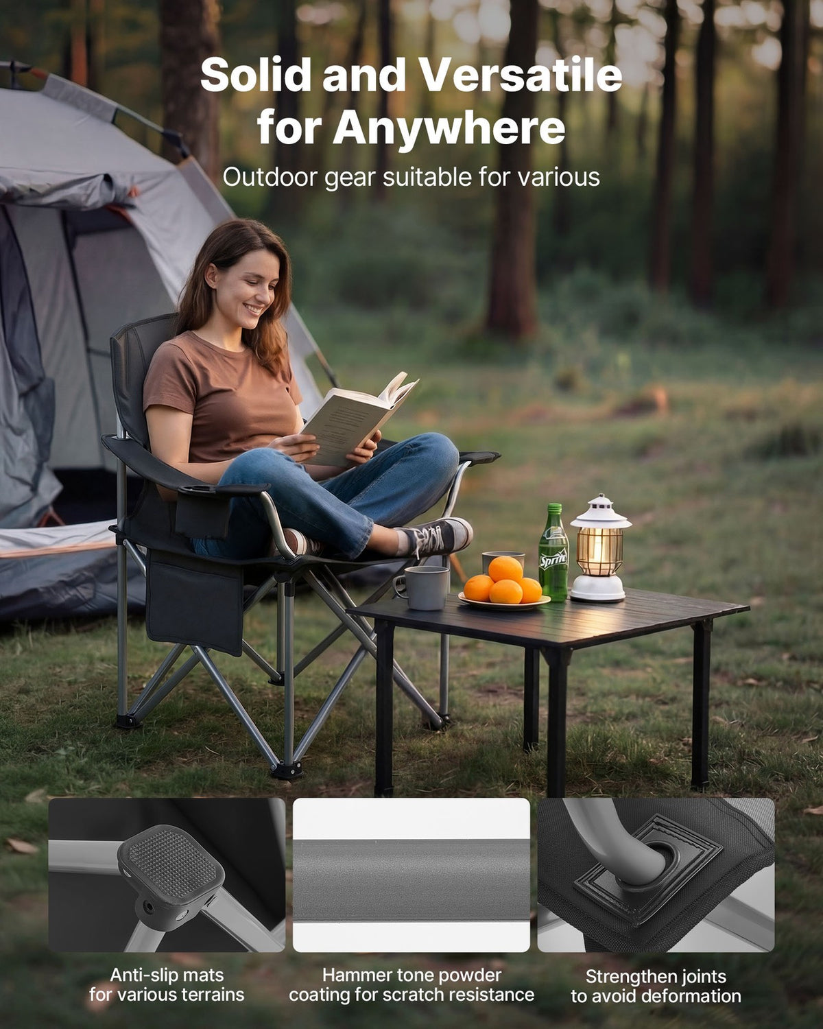 Oversized Camping Chair Set with Cup Holder and Cooler Bag - 2 Pack