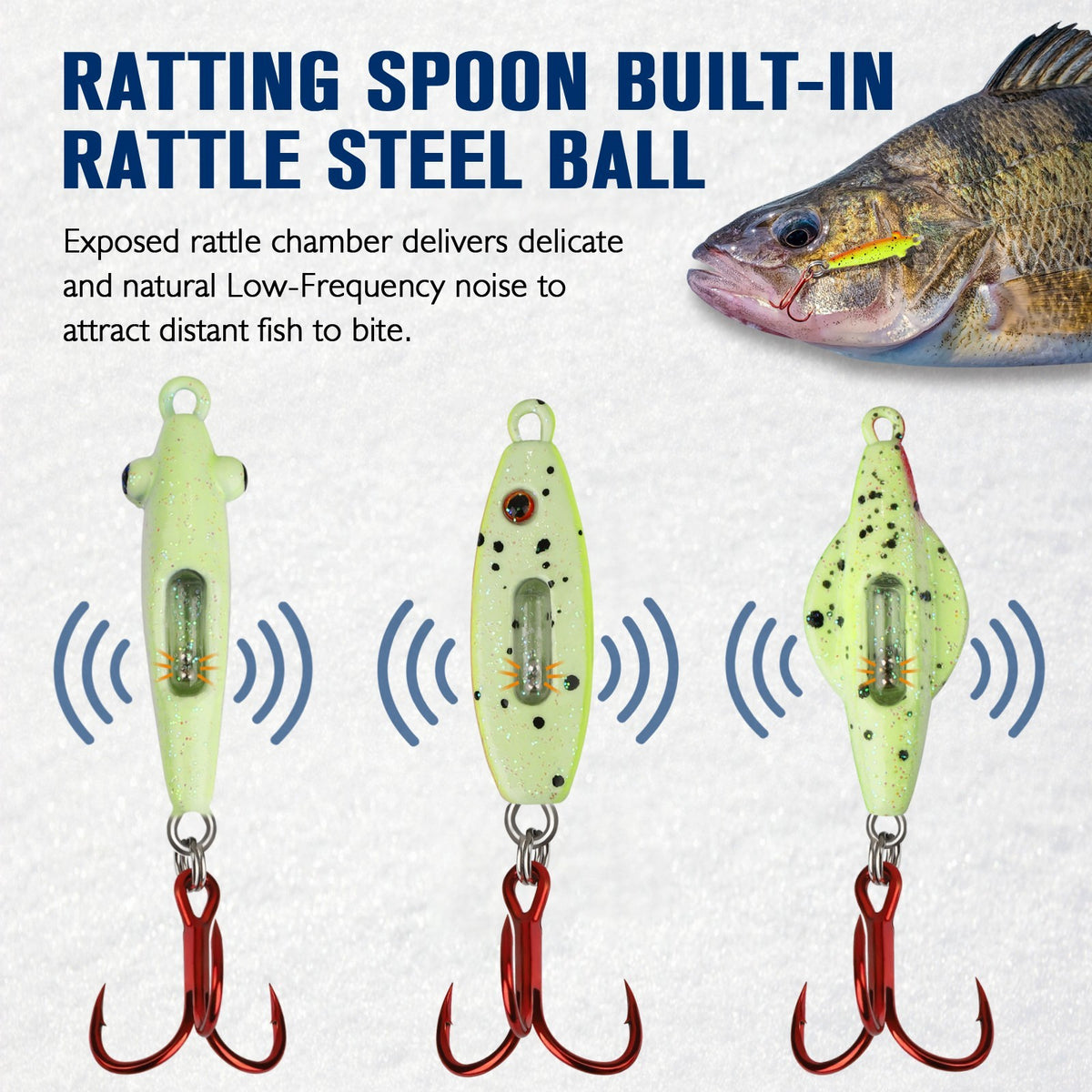 15PCS Ice Fishing Spoons Kit - Glow & Rattling Lures with Treble Hooks