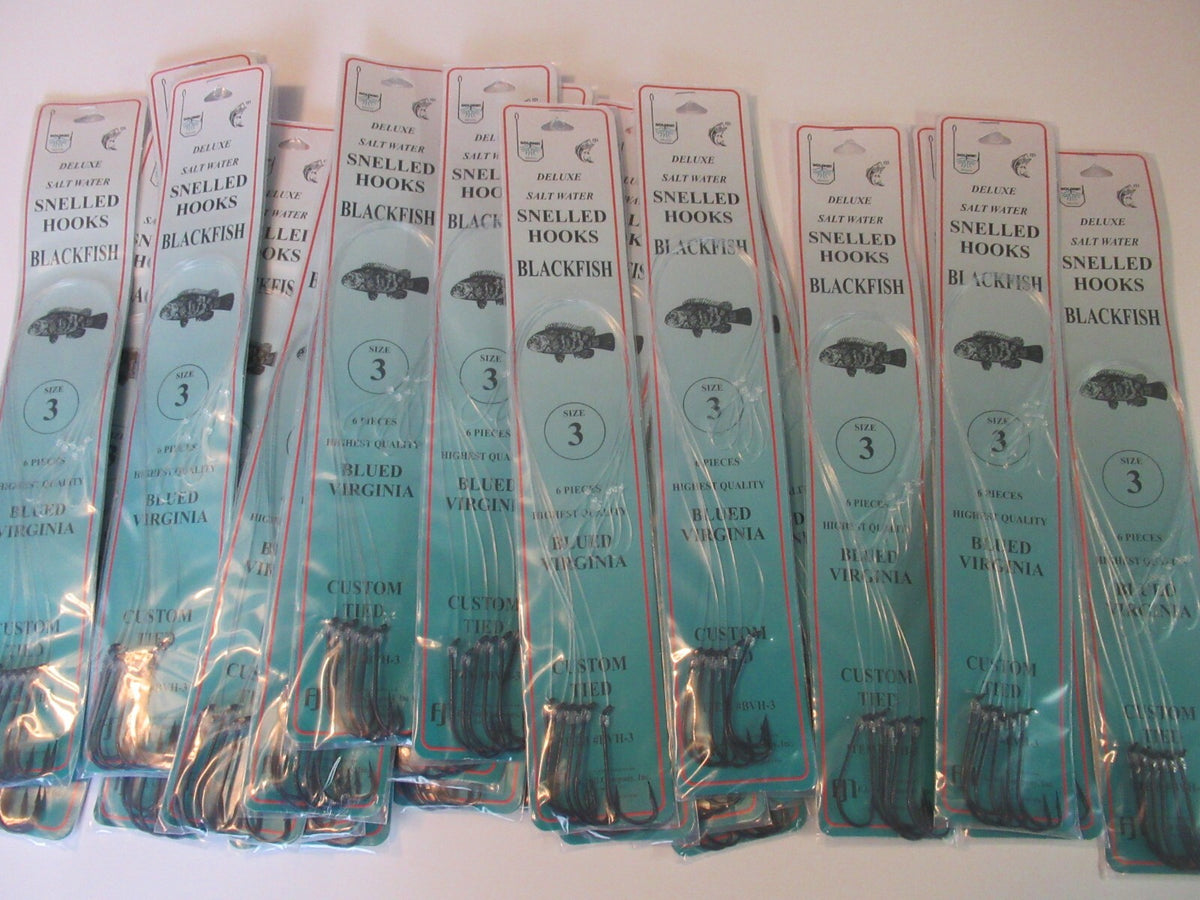 Bulk Fish Hooks - Snelled Virginia Blackfish Rigs with Leaders, Multiple Sizes