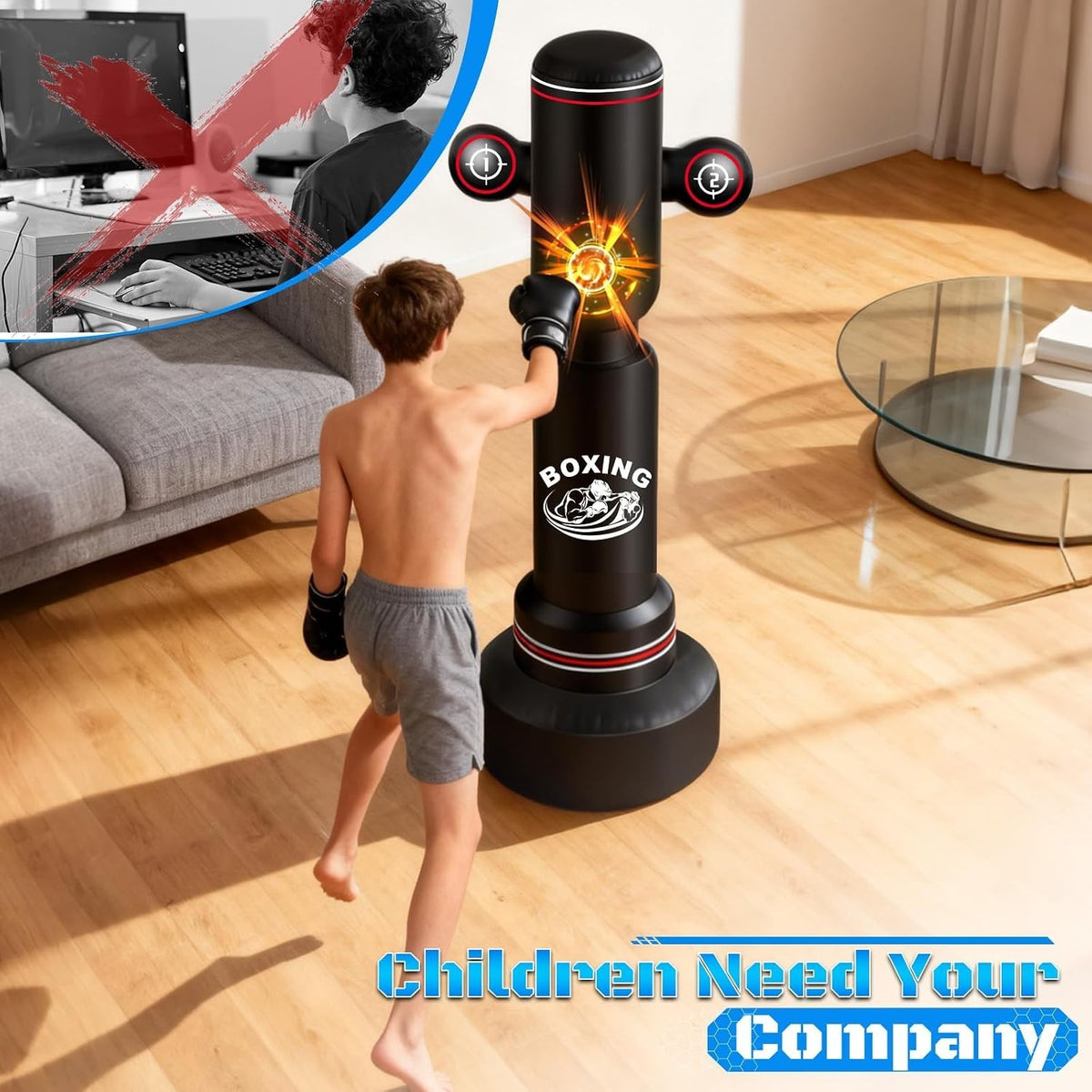 Heavy Freestanding Punching Bag for Adults with Gloves - 70 Inches