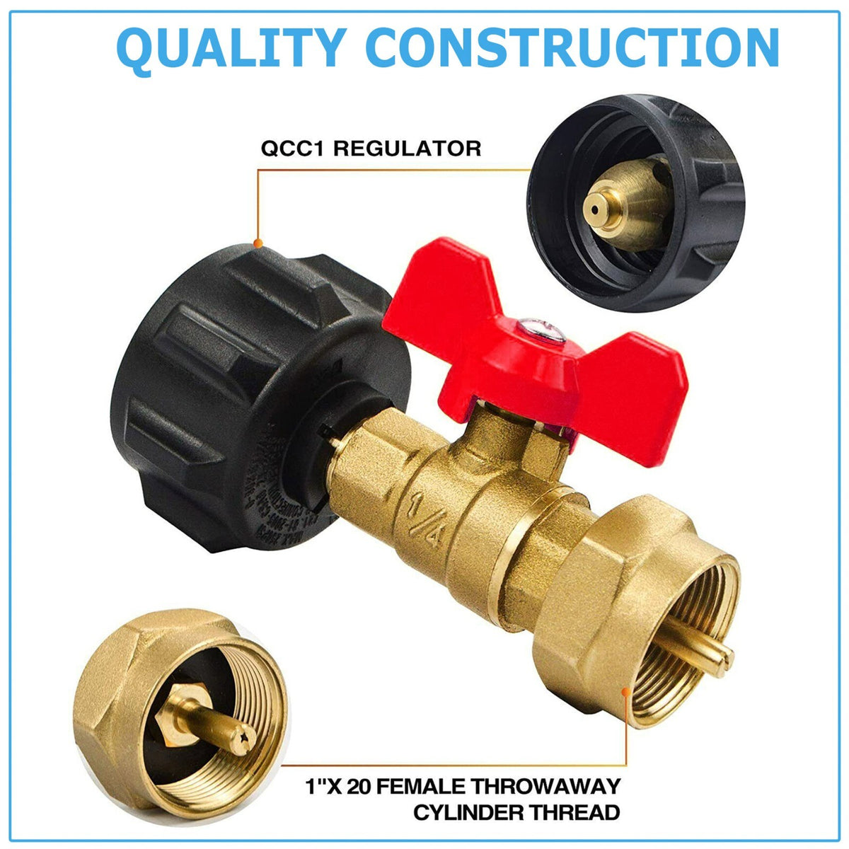 Propane Refill Adapter Valve for 1 lb Gas Cylinders - LP Tank Regulator