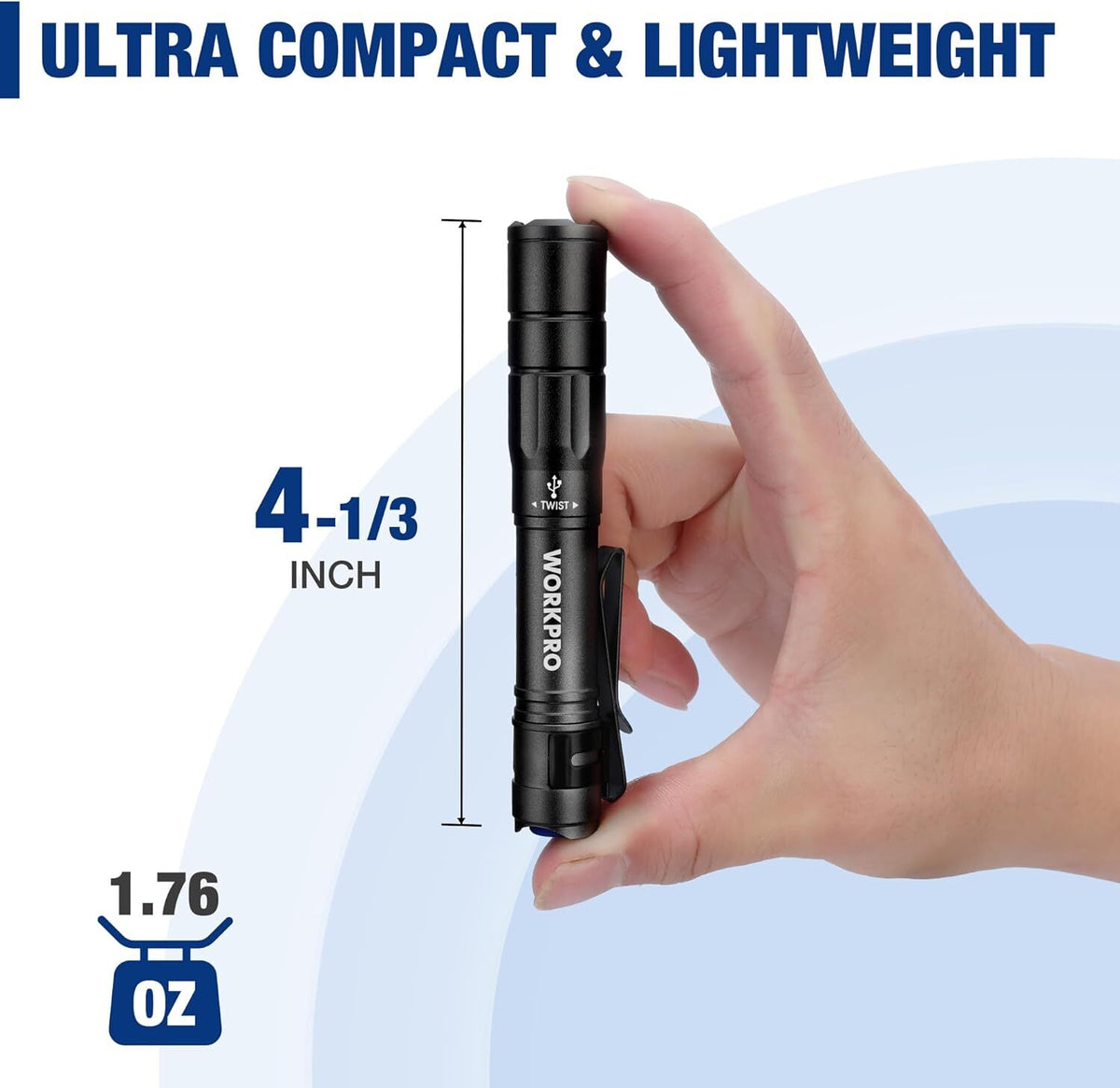 Rechargeable Mini LED Flashlight - Compact EDC Pen Light with 4 Modes, IPX4 Water Resistance