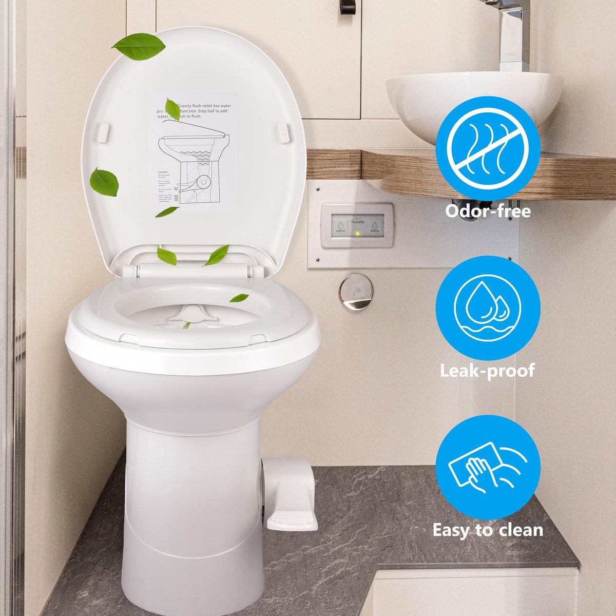 20-Inch Gravity Flush RV Camper Toilet with Foot Pedal & Household Comfort
