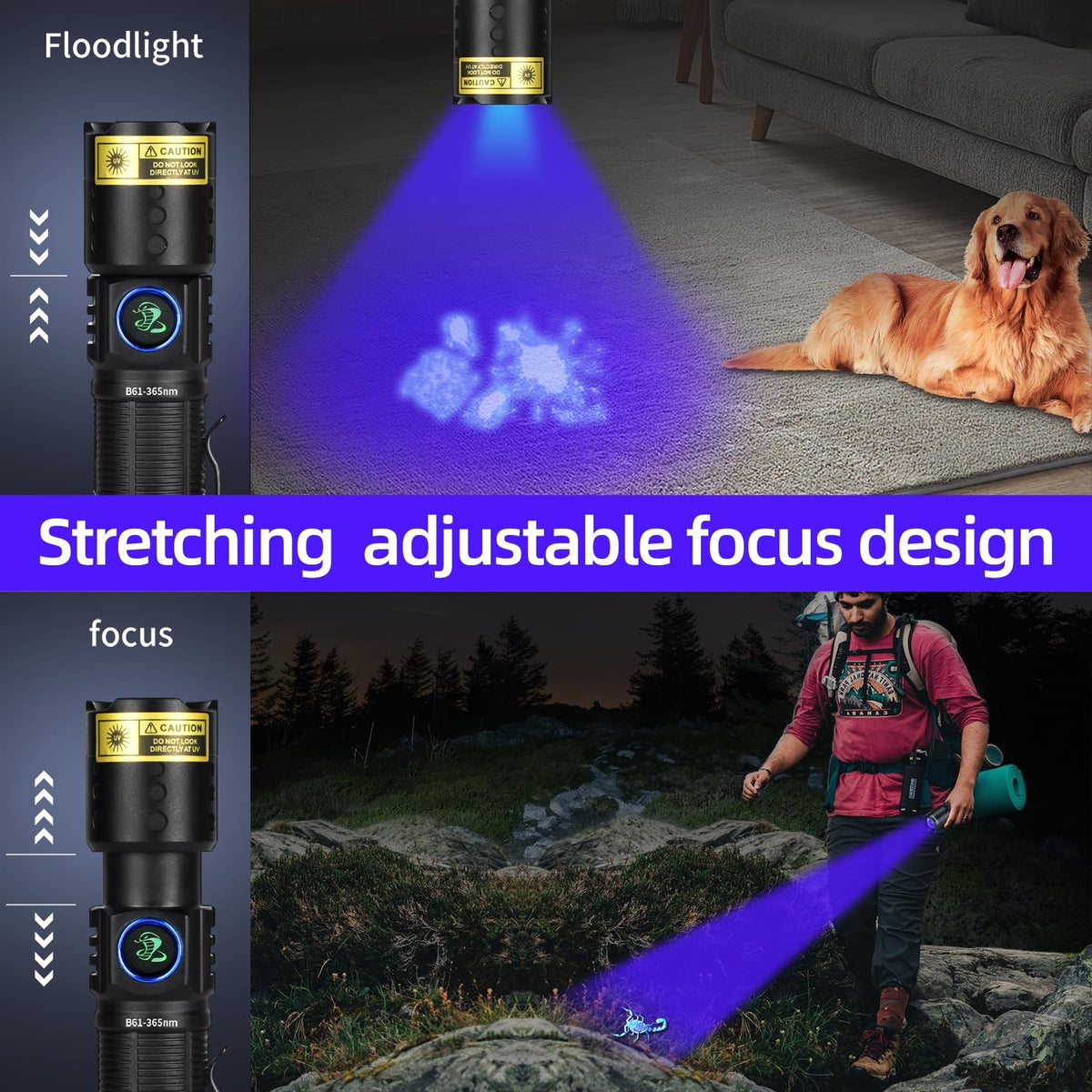 Rechargeable UV 365nm Black Light Flashlight for Pet Urine & Leak Detection