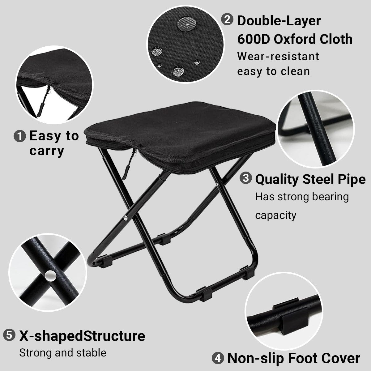 Portable Folding Camping Stool for Adults, Lightweight Hiking & Fishing Seat