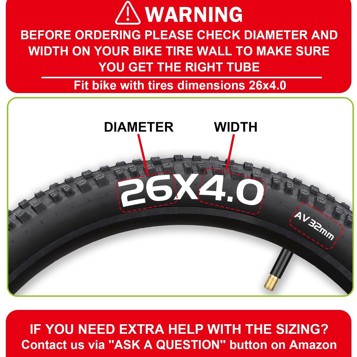 26x4 Fat Bike Inner Tubes - 2 Pack for 26-inch Fat Tire Bicycles with Schrader Valve