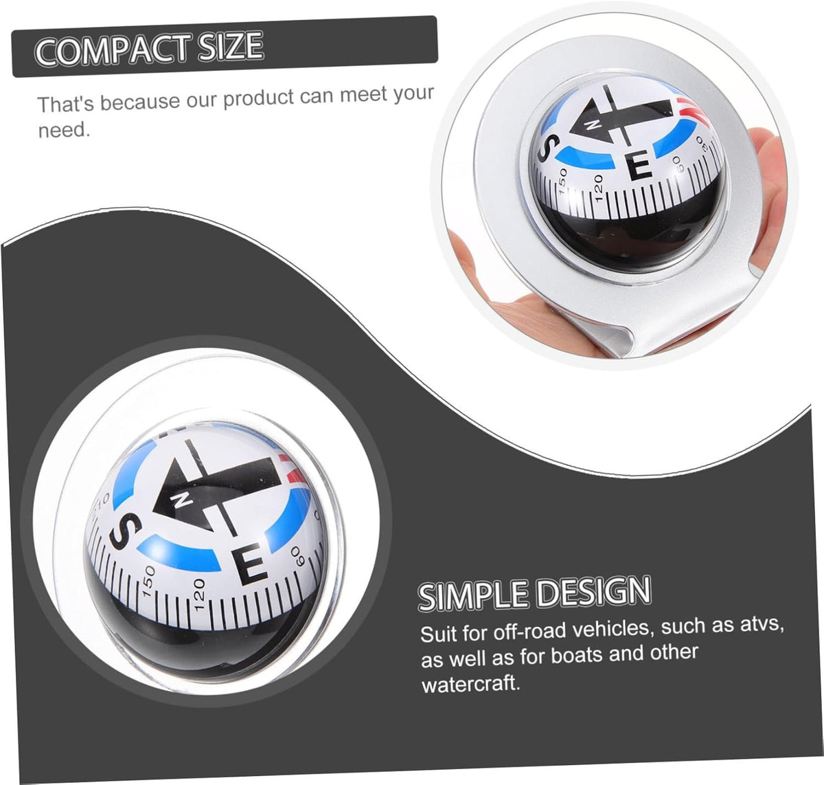 Adjustable Car Dashboard Compass Ball for Vehicle Navigation Marine Boating