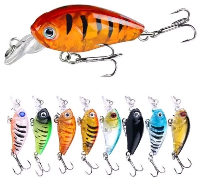 8pcs Small Minnow Crankbaits Fishing Lures with Rattles - Hard Bait Treble Hooks