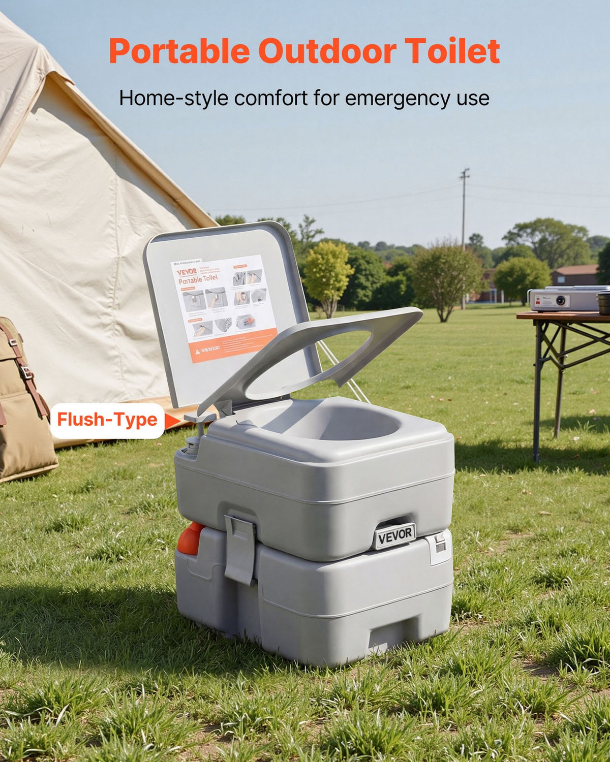Portable Camping Toilet with Flush 5.3 Gallon Waste Tank for Outdoor Travel